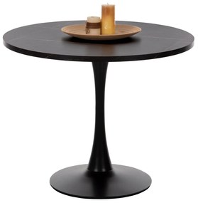 ROUND DINING TABLE ROLLO  MELAMINE IN BLACK MARBLE METAL LEG Φ90x74Hcm.