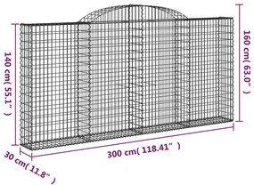 Συρματοκιβώτια Τοξωτά 7 τεμ. 300x30x140/160 εκ. Γαλβαν. Ατσάλι - Ασήμι