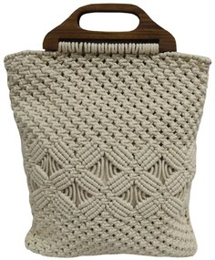 Τσάντα Macrame ΚΟΜΒΟΣ 100% Βαμβάκι Natural with Wooden handle 40x35