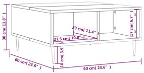 Τραπεζάκι Σαλονιού Γκρι Σκυρ. 60x60x30 εκ. Επεξεργασμένο Ξύλο - Γκρι