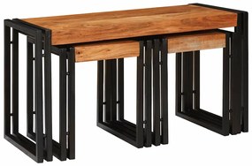 vidaXL Τραπέζια άκρης 3 pcs Καφέ και μαύρο Μασίφ ξύλο ακακίας