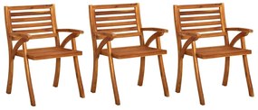 vidaXL Καρέκλες Τραπεζαρίας Κήπου 3 τεμ Μασίφ Ξύλο Ακακίας + Μαξιλάρια