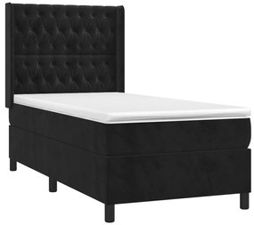 vidaXL Κρεβάτι Boxspring με Στρώμα & LED Μαύρο 80x200 εκ. Βελούδινο