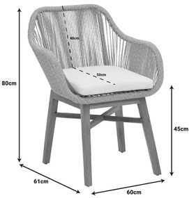 Πολυθρόνα Kalie teak ξύλο και pe σχοινί σε φυσική-μπεζ απόχρωση με μαξλάρι 60x61x80εκ