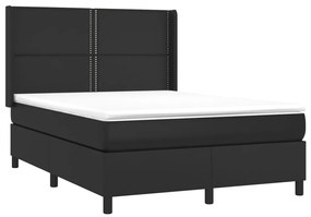 vidaXL Κρεβάτι Boxspring με Στρώμα Μαύρο 140x190εκ.από Συνθετικό Δέρμα