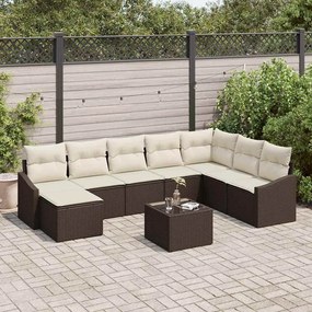 vidaXL Σετ Καναπέ Κήπου 9 pcs Καφέ Πολυ ράταν
