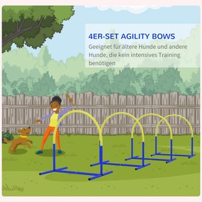 PawHut Σετ Agility για σκύλους, Εκπαίδευση σκύλων, 4 τόξα, για αρχάριους, με τσάντα μεταφοράς, μπλε+κίτρινο, 88 x 64 x 95cm