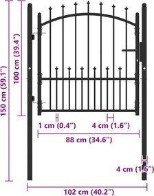 vidaXL Πόρτα Περίφραξης με Ακίδες Μαύρη 104 x 97 εκ. Ατσάλινη