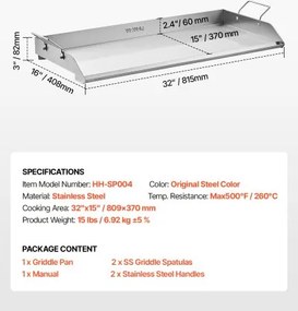 VEVOR 32x16 in Flat Top Griddle Stainless Steel Universal BBQ Grill Pan Cookware