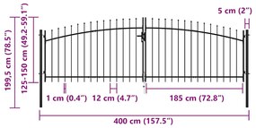vidaXL Πόρτα Περίφραξης Διπλή με Λόγχες 400 x 200 εκ.