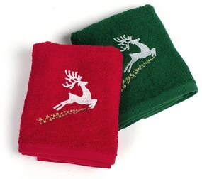 Πετσέτες Χριστουγεννιάτικες Rudolph (Σετ 2τμχ) Red-Green DimCol Σετ Πετσέτες