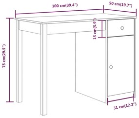 Γραφείο 100 x 50 x 75 εκ. από Μασίφ Ξύλο Πεύκου - Καφέ