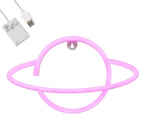 GloboStar® 78588 Φωτιστικό Ταμπέλα Φωτεινή Επιγραφή NEON LED Σήμανσης PLANET SATURN 5W με Καλώδιο Τροφοδοσίας USB - Μπαταρίας 3xAAA (Δεν Περιλαμβάνονται) - Ροζ
