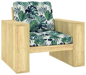vidaXL Καρέκλα Κήπου από Εμποτισμένο Ξύλο Πεύκου & Μαξιλάρια με Φύλλα