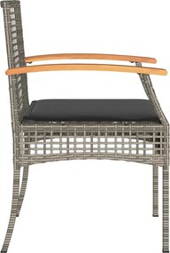 vidaXL Σετ Επίπλων Bistro 3 τεμ. Γκρι Συνθ. Ρατάν/Ακακία + Μαξιλάρια