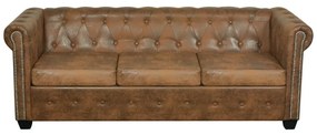 vidaXL Καναπές Τριθέσιος Chesterfield Καφέ Συνθετικό Δέρμα