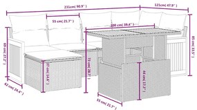 vidaXL Καναπές Σετ 7 Τεμαχίων Μαύρο Συνθετικό Ρατάν με Μαξιλάρια
