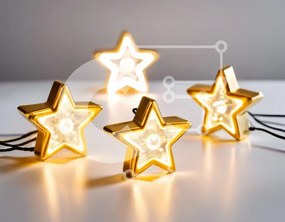 Intra Συλλεκτικό Ξύλινο Παζλ Plywood 4mm - Χρυσά φώτα σε σχήμα αστεριού σε λευκή επιφάνεια Σε Ξύλινο Κουτί - Διαστάσεις: 10x10 cm – 25 κομμάτια