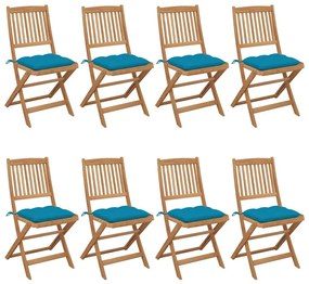 Καρέκλες Κήπου Πτυσσόμενες 8 τεμ Μασίφ Ξύλο Ακακίας &amp; Μαξιλάρια - Μπλε