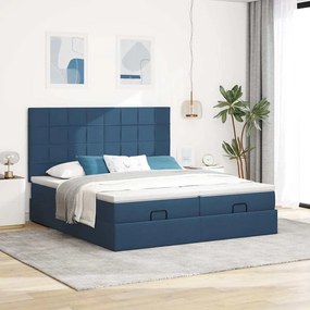 vidaXL Οθωμανικό κρεβάτι με στρώματα &amp; LEDs Μπλε 180x200cm ύφασμα