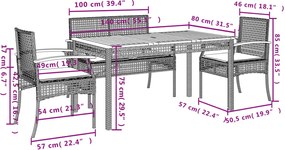 vidaXL Σετ Τραπεζαρίας Κήπου 5 τεμ. Γκρι Συνθ. Ρατάν με Μαξιλάρια
