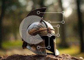 Intra Συλλεκτικό Ξύλινο Παζλ Plywood 4mm - Αρχαίο σπαρτιατικό κράνος σε φόντο βράχου Σε Ξύλινο Κουτί - Διαστάσεις Puzzle: 10x10 cm – 25 κομμάτια