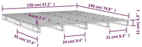 Κρεβάτι από Παλέτες Γκρι 120x190 εκ. Μασίφ Πεύκο Small Double - Γκρι