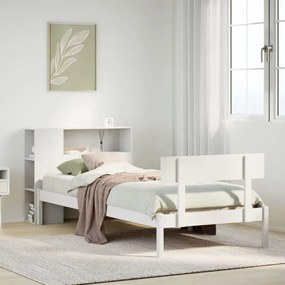 vidaXL Κρεβάτι Βιβλιοθήκη Χωρίς Στρώμα Λευκό 75x190 εκ Μασίφ Πεύκο