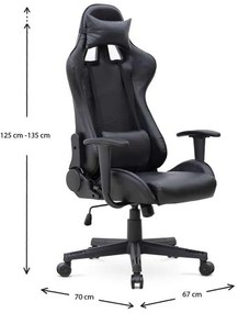 Καρέκλα γραφείου Gaming Alonso Megapap από τεχνόδερμα χρώμα μαύρο 67x70x125/135 εκ.