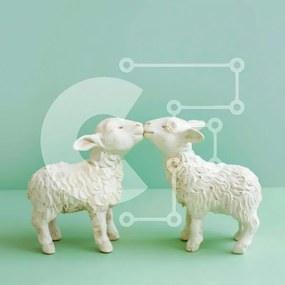 Intra Συλλεκτικό Ξύλινο Παζλ Plywood 4mm - Φιλιά ειδώλια προβάτων σε πράσινο φόντο Σε Ξύλινο Κουτί - Διαστάσεις: 10x10 cm – 25 κομμάτια