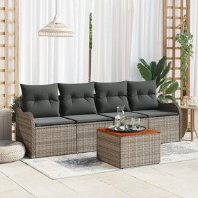 vidaXL Σετ Καναπέ Κήπου 5 Τεμαχίων με Μαξιλάρια Γκρι Πολυ Ρατάν Ακακία