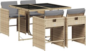 vidaXL Σετ Τραπεζαρίας Κήπου 5 τεμ. Μικτό Μπεζ Συνθ. Ρατάν &amp; Μαξιλάρια