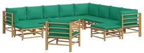 vidaXL Σαλόνι Κήπου Σετ 12 Τεμ. από Μπαμπού με Πράσινα Μαξιλάρια