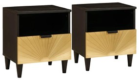vidaXL Κομοδίνο με συρτάρι 2 pcs Μαύρο και Χρυσό 40 x 33 x 46 εκ.