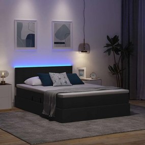 vidaXL LED Κρεβάτι αποθήκευσης με στρώμα Μαύρο 140 x 200 cm Ύφασμα