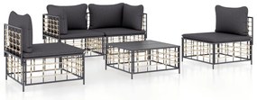 vidaXL Σαλόνι Κήπου Σετ 5 Τεμαχίων Ανθρακί Συνθετικό Ρατάν &amp; Μαξιλάρια