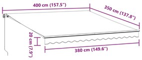 Τέντα Πτυσσόμενη Χειροκίνητη με LED Καφέ 400x350 εκ. - Καφέ