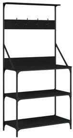 vidaXL Ραφιέρα Κουζίνας με Γάντζους και 4 Ράφια Μαύρη Επεξεργ. Ξύλο