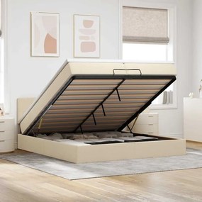 vidaXL Οθωμανικό κρεβάτι με στρώματα &amp; LEDs Κρέμα 200x200cm ύφασμα