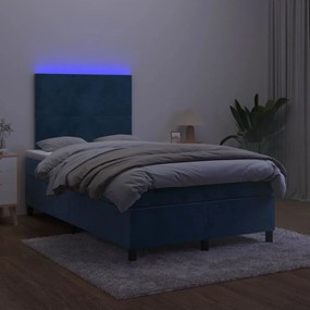 Κρεβάτι Boxspring με Στρώμα &amp; LED Σκ. Μπλε 120x200εκ. Βελούδινο - Μπλε