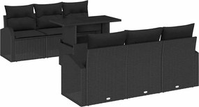 vidaXL Σετ Καναπέ Κήπου με μαξιλάρι 7 pcs Μαύρο Πολυ ράταν