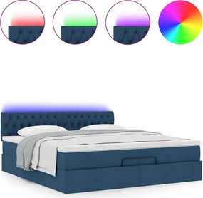 vidaXL Οθωμανικό κρεβάτι με στρώματα &amp; LEDs Μπλε 200x200cm ύφασμα