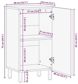 Μπουφές 40x33,5x75 εκ. από Μασίφ Ακατέργαστο Ξύλο Μάνγκο - Καφέ