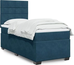 vidaXL Κρεβάτι Boxspring με Στρώμα Μπλε 100x200 εκ. Βελούδινο