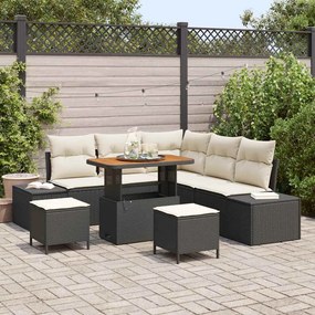 vidaXL Σετ Καναπέ Κήπου με μαξιλάρι 8 pcs Μαύρο Πολυ ράταν