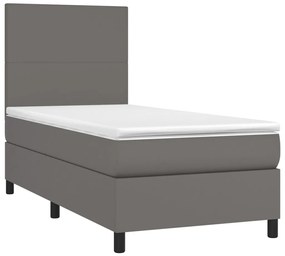 vidaXL Κρεβάτι Boxspring με Στρώμα & LED Γκρι 100x200 εκ. Συνθ. Δέρμα