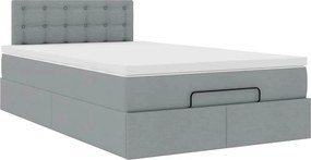 vidaXL Οθωμανικό κρεβάτι με στρώμα &amp; LEDs Ανοιχτό γκρι Ύφασμα