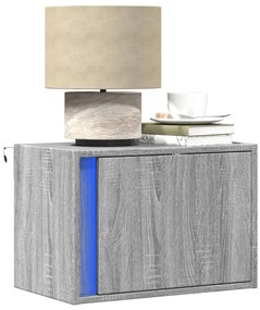 vidaXL Κομοδίνο Επιτοίχιο με Φώτα LED Γκρι Sonoma