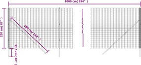vidaXL Συρματόπλεγμα Περίφραξης Ανθρακί 2,2x10 μ. Γαλβανισμένο Ατσάλι