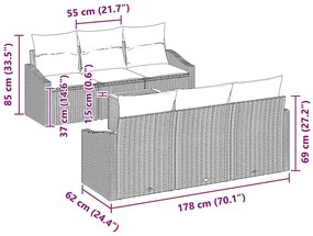 vidaXL Σετ Καναπέ Κήπου με μαξιλάρι 7 pcs Μαύρο Πολυ ράταν